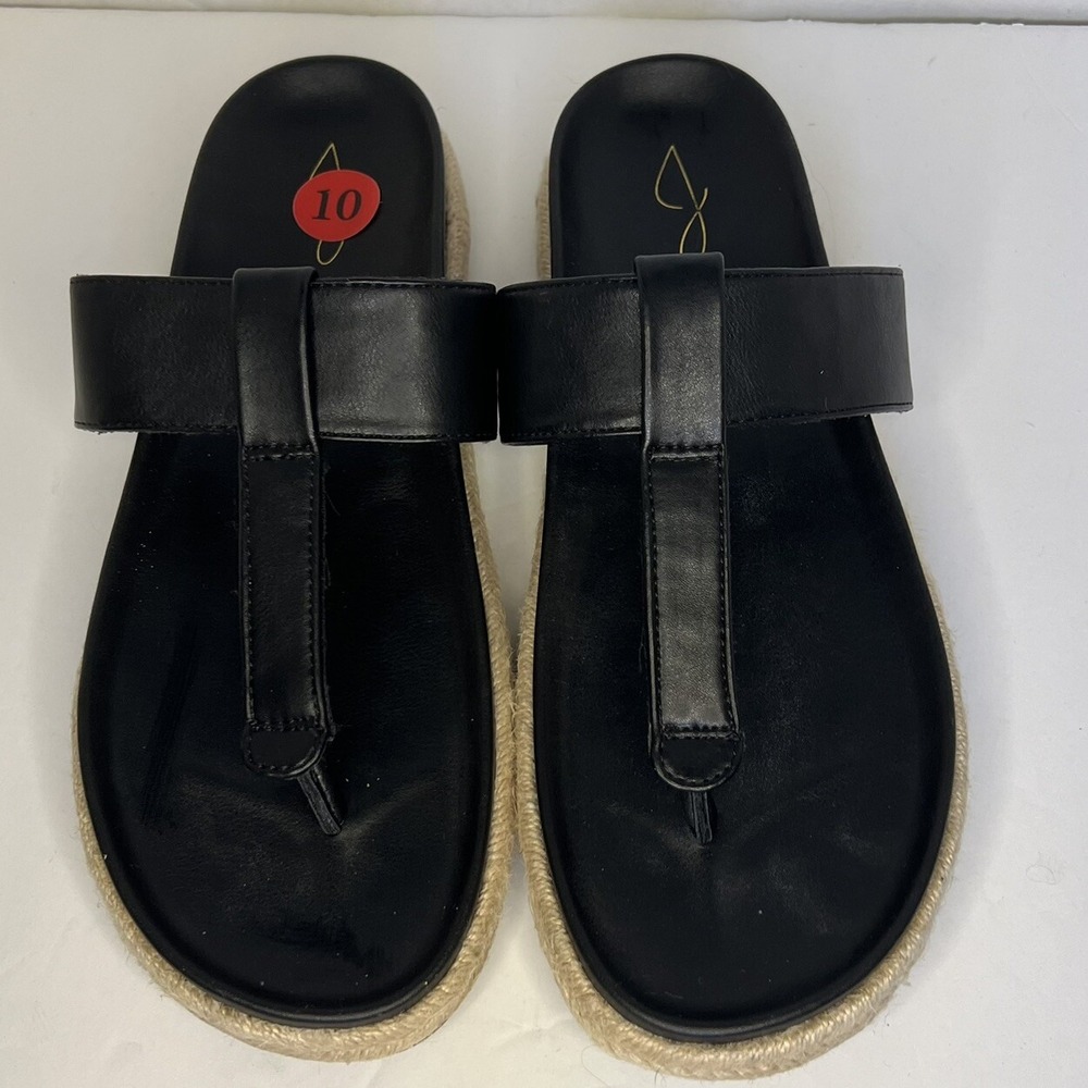 Joie T-Strap Slide Sandals Women 10 Black Leather Espadrille Platform Flat